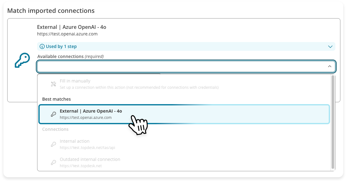 Best matching Connection after importing an action