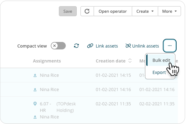 Asset Management buttons embedded overviews