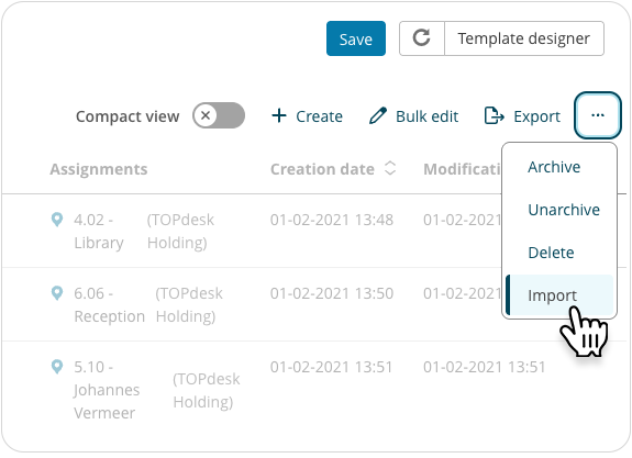 Asset Management buttons moved