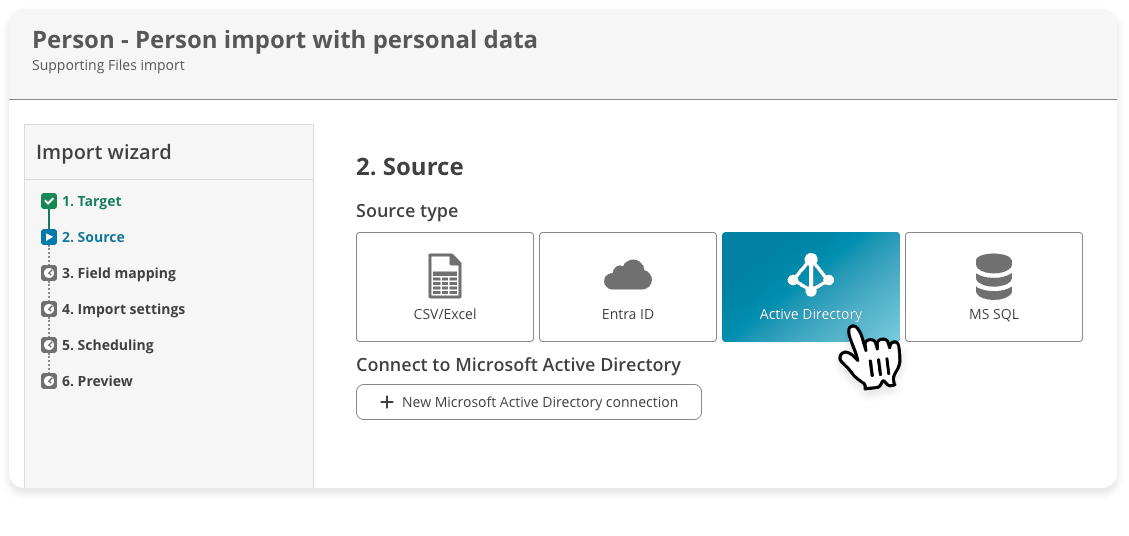 Active Directory highlighted in Supporting Files import