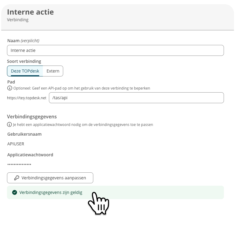 Connections card for actions within your own TOPdesk.