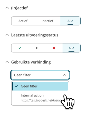 Filterpaneel met filter voor 'gebruikte verbinding'