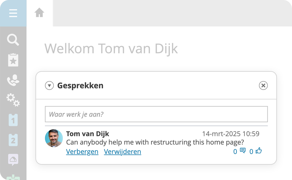 Gesprekken-widget op startpagina van TOPdesk.