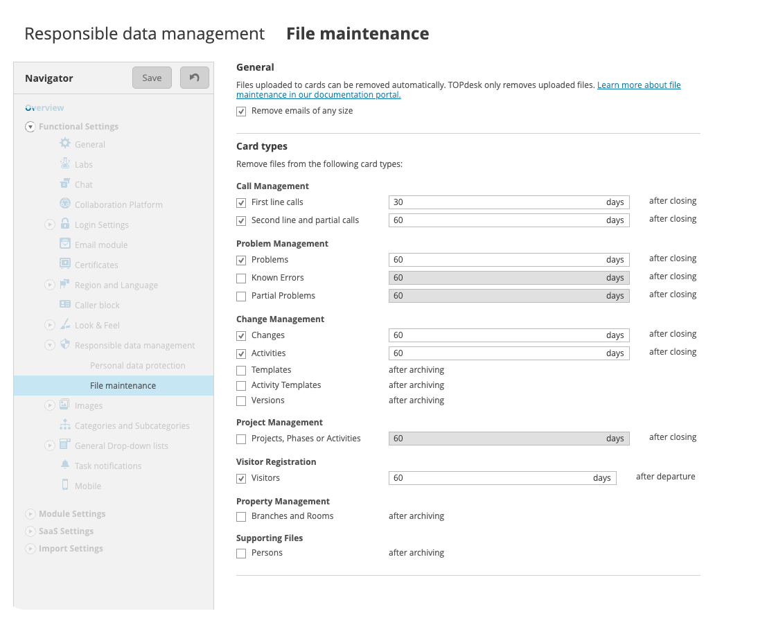 Instellingen voor datagebruik in TOPdesk