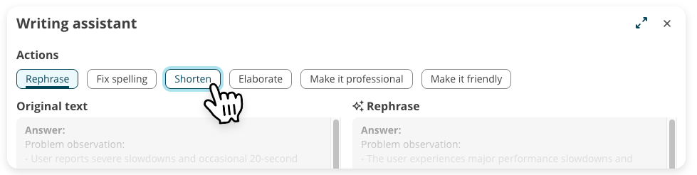 options in writing assistant